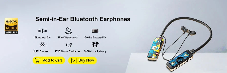 Color Screen Bluetooth 5.4 Earphones Neckband Headphones Wireless Headsets HiFi Stereo Noise Reduction Earbuds for Live Xiaomi