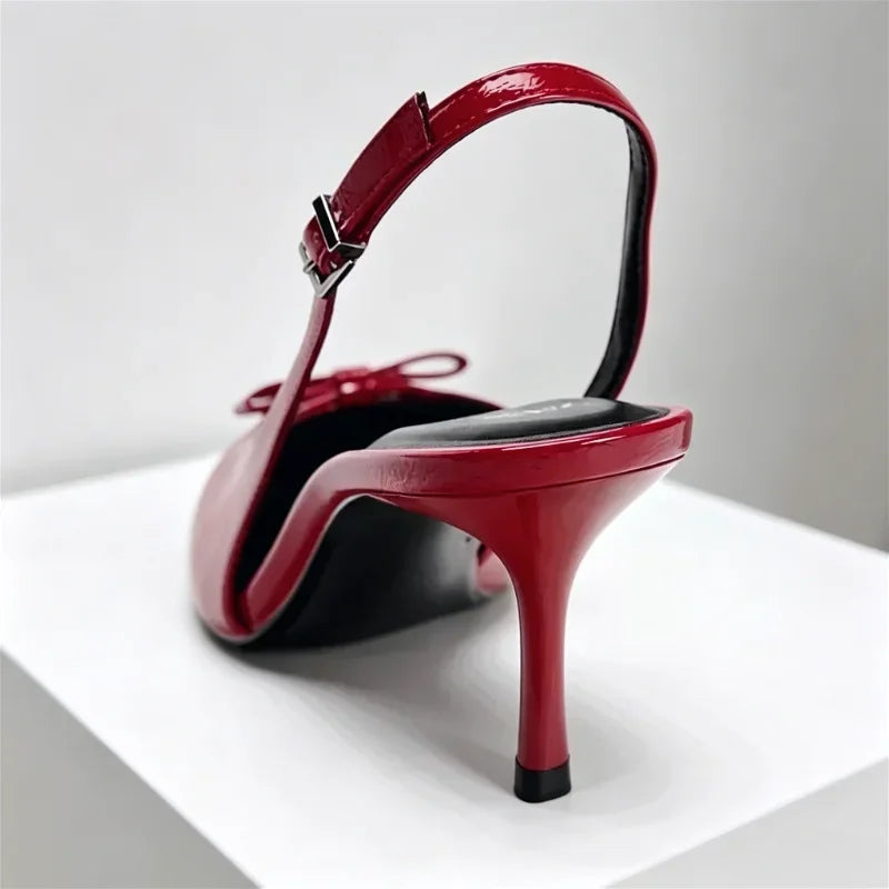 Women's Sandals Luxury Brand Designer Pointed Toe High Heel Sandals Women Sexy Red Elegant Bow Party Dress Shoes Women's Shoes