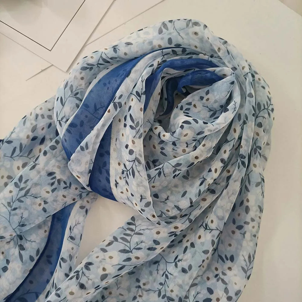 Small Flower Full of Stars Print Women Elegant Chiffon Georgette Bandana Scarf Summer Beach Sunscreen Thin Hijab Shawl