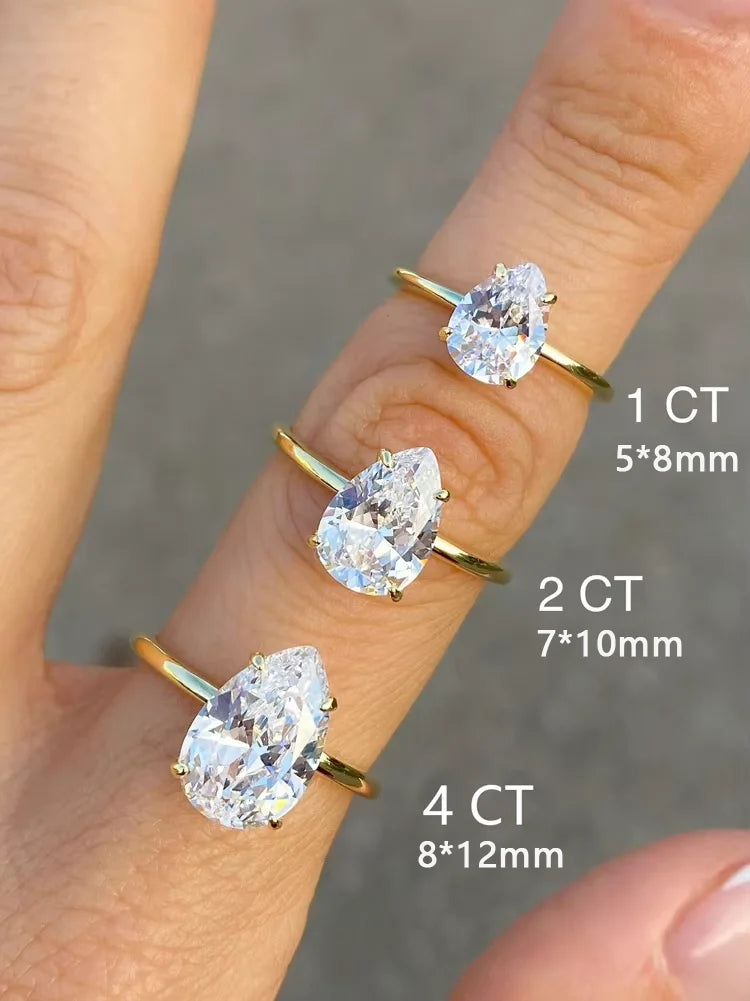 925 Sterling Silver 1-4 CT Zircon Sparkling Luxury Water Drop Shape Ring For Women Engagement Wedding High Quality Fine Jewelry
