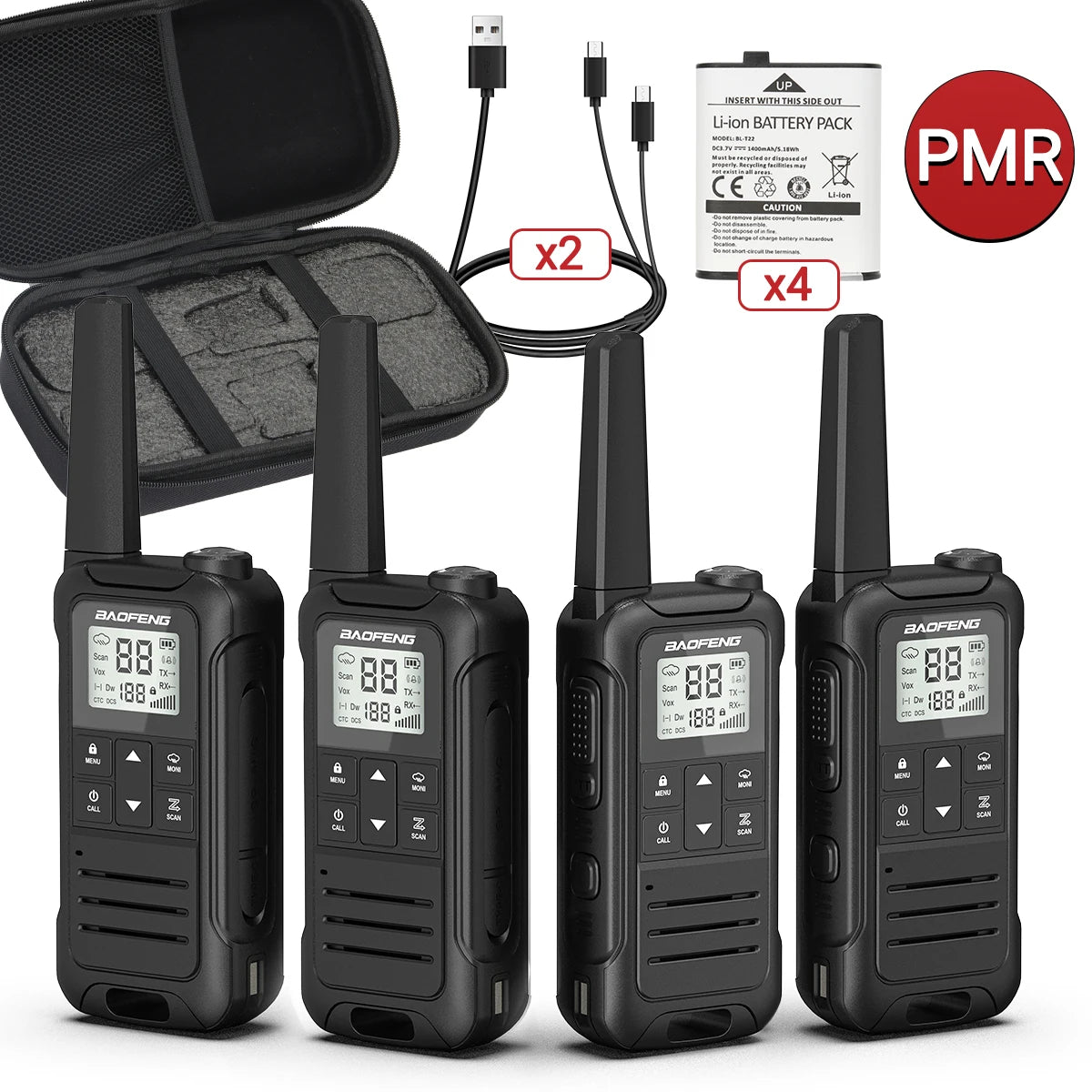 4PCS Baofeng Mini Walkie Talkie With Portable Suitcase F22 T22 PMR FRS Profesional Radio Family Amateur For Outdoor Camping