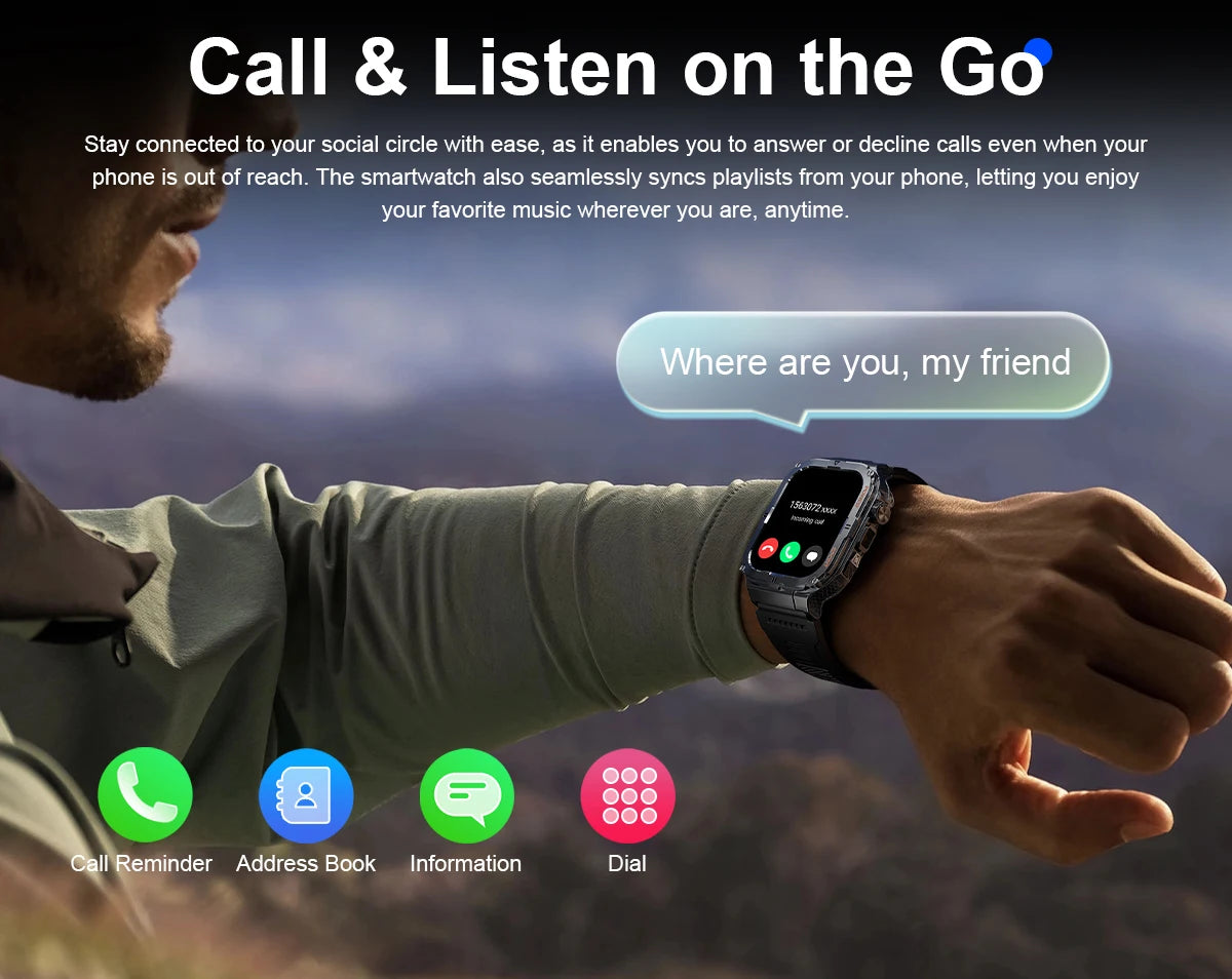 New Men's Smart Watch LED Flashlight waterproof Outdoor Sports Watch Health Monitoring Fitness tracker Suitable for IOS Android