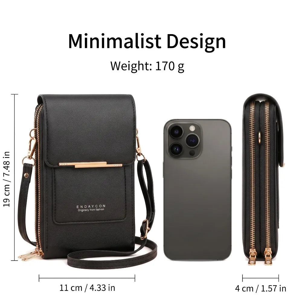 RFID Blocking Touch Screen Cell Phone Bag Women Mini PU Leather Lightweight Card Holder Crossbody Shoulder Bag Adjustable Strap