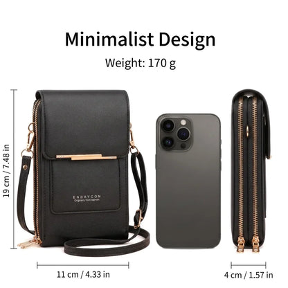 RFID Blocking Touch Screen Cell Phone Bag Women Mini PU Leather Lightweight Card Holder Crossbody Shoulder Bag Adjustable Strap