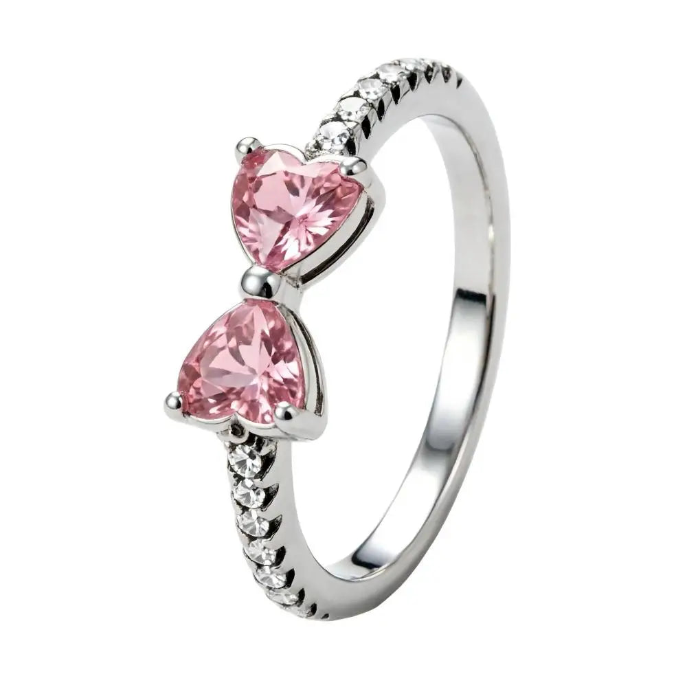 Silver Plated Elegant Heart Shaped Cocktail Ring Brilliant Clear Crystal Fine Jewelry For Women And Teens