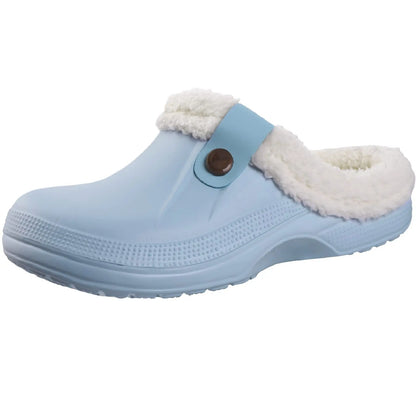 Shevalues Fuzzy Men Clogs Slippers Winter Fur Men Slippers Waterproof Garden Shoes Men Warm House Shoes Anti-slip Fur Slippers