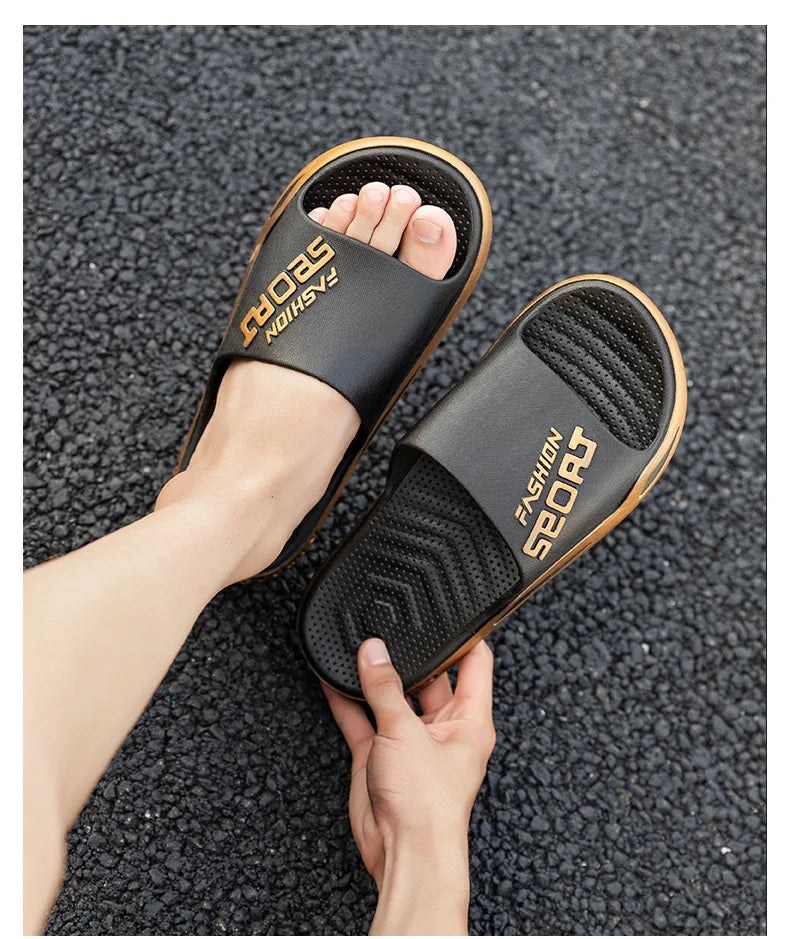 Men's Letter Print Slide Sandals Color Block Thick Sole Sport Slippers 2026