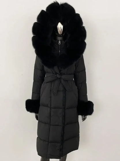 OFTBUY 2024 Long Winter Jacket Women Natural Real Raccoon Fox Fur Collar Hooded White Duck Down Coat Thick Warm Casual Outerwear