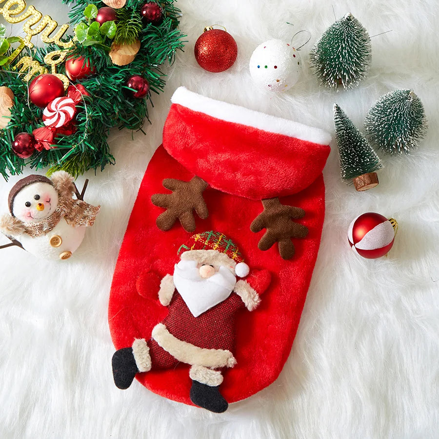 Christmas Dog Clothes Autumn and Winter Flannel Cats Dogs Hoodies Pet Clothes for Small Medium Dogs Christmas Dog Cat Costume