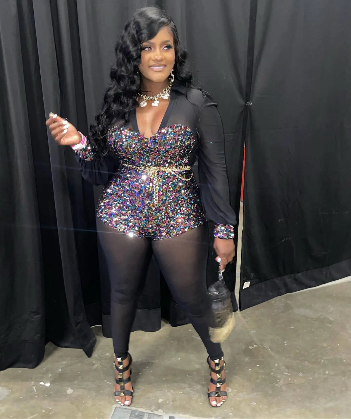 Sequined Club Pencil Jumpsuit Sexy Women V-neck Bodycon Autumn Sequins Party Overalls Romper