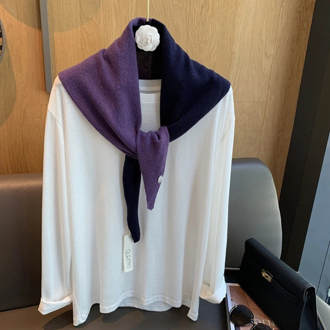 Women Sided Color Knitted Triangle Scarf Fashion Wool Turban Shawl Light Neck Wrap Multi-purpose for Daily and Travel Outfits