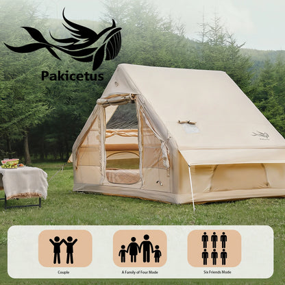 PAKICETUS Luxury Inflatable Camping Tent with Skylight Quick Setup Blow Up Tent with Air Pump 4-6 Persons Large Family Portable Outdoor Tent for Camping Hiking Backyard