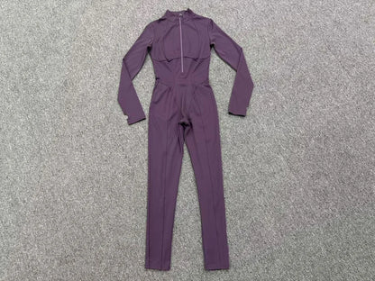 Zipper Jumpsuits for Woman No Padding Sports Overalls for Women Long Sleeve Gym Clothes Woman Activewear 2026 Purple Coffee XL