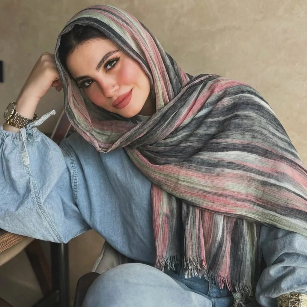 Women Big Size Plain Solid Cotton Rayon Crease Hijab Scarf Lady High Quality Wraps and Shawls Musulman Headband Islamic Turban
