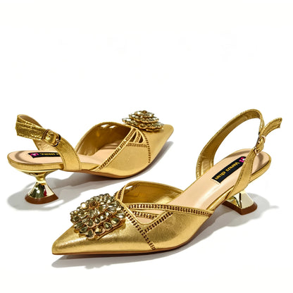 New Shoes and Bags Matching Set Nigerian Women Heel Party for Women green Colour Italian Design Wedding INS Design