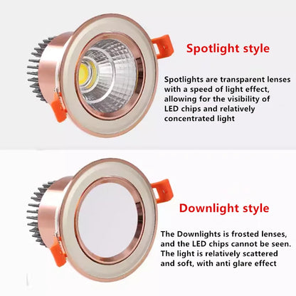 Gold Electroplating Ultra-High Quality Recessed LED Downlights Dimmable 7W9W12W15W COB Ceiling Spotlights AC90~260V For Home Use