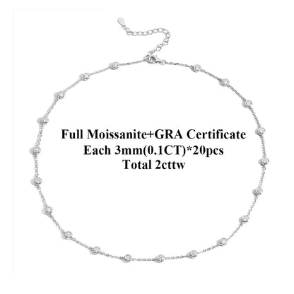 COSYA 2cttw 3mm Moissanite Necklace for Women S925 Silver Plated 18K GoldD Color Bezel Bubble Choker Chain Fine Jewelry Gift