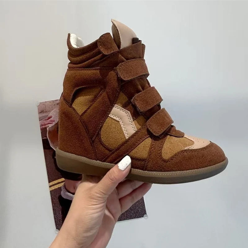 Women's Ankle Boots 2026 New Genuine Leather 8CM Hidden Heel Women Platform Sneakers Fashionable Splice Color Design Women Shoes