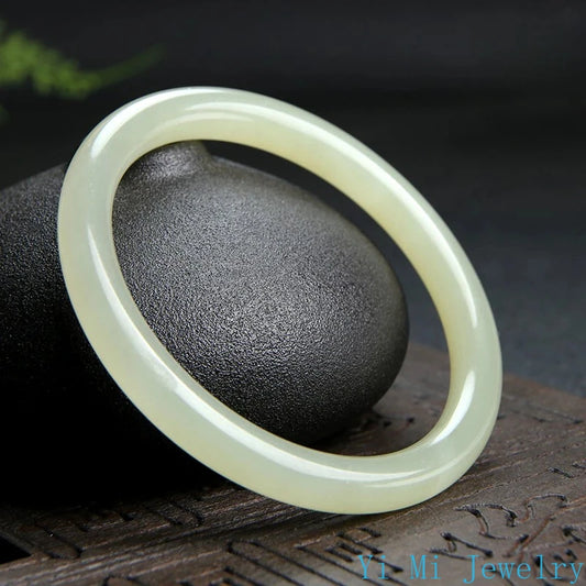 Natural Hetian Jasper Bracelet Green  White Jade Fine Round Female Jingle Bangles Fashion Exquisite Luxury Jewelry Holiday Gifts