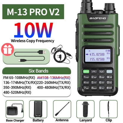 Baofeng M-13 Pro V2 Air Band Walkie Talkie Long Range Wireless Copy Frequency Multi Band NOAA Type-C AM Two Way Radio