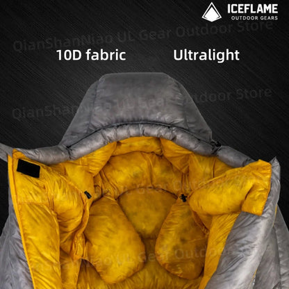 ICE FLAME Camping Mummy Gray Down Sleeping Bag Outdoor Ultralight 10D Unisex Sleeping Bag Traveling Hiking Mountain Climbing