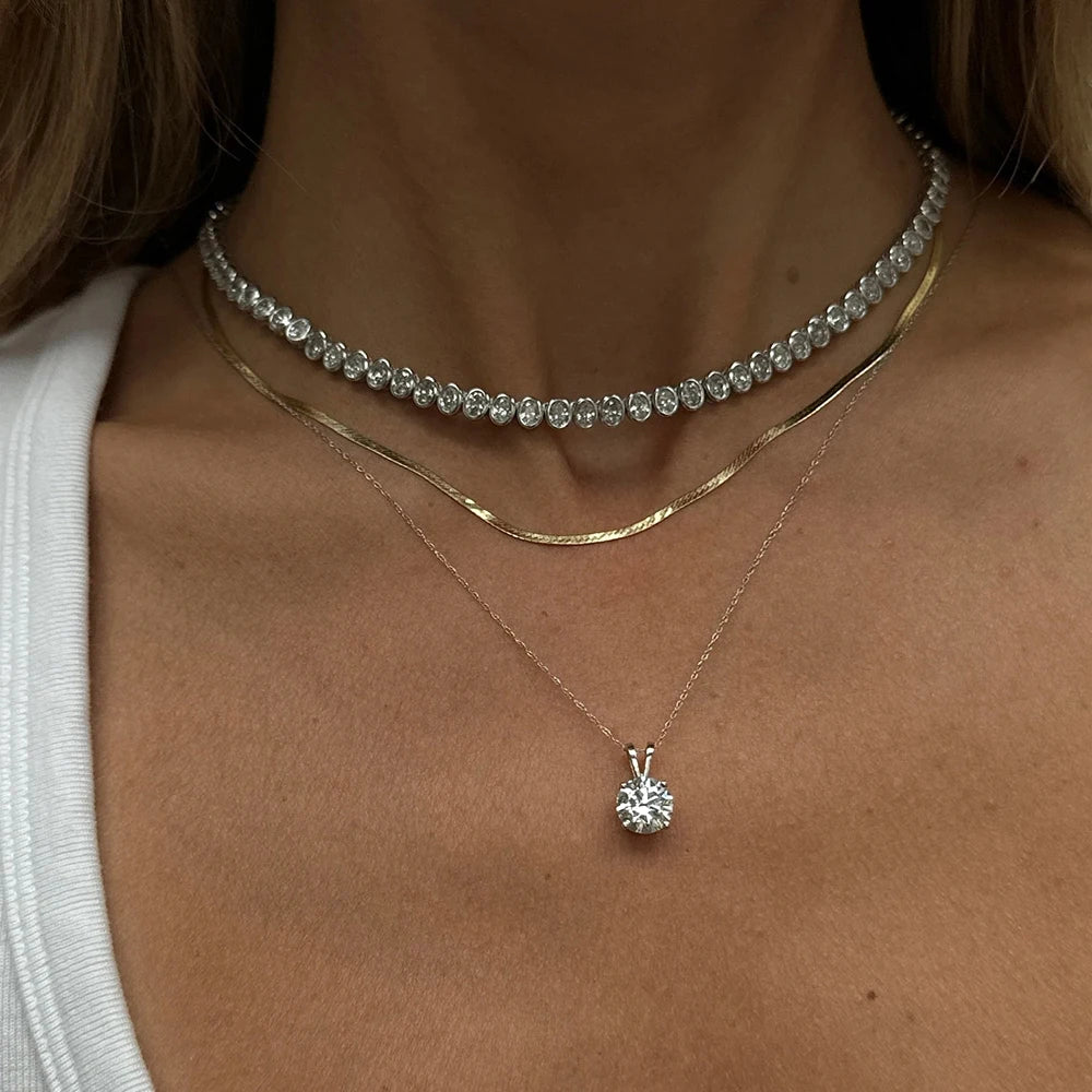 BXINY 1-5CT Brilliant Round Cut Moissanite Pendant Necklace Pure S925 Silver Certified Solitaire Diamond Neck Chain Gift Jewelry