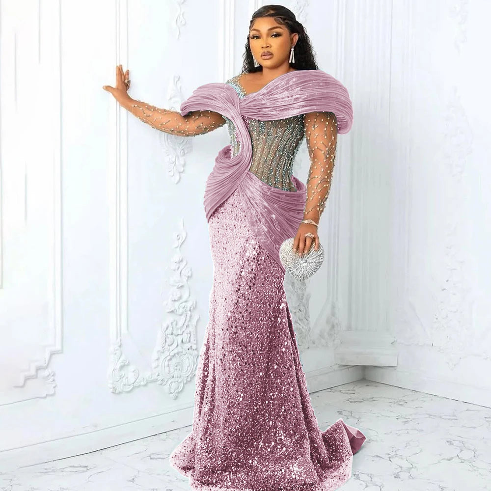 Customized Blue African Prom Dresses Plus Size 3D Pleated Off the Shoulder Evening Gowns Aso Ebi Style Wedding Reception Dress