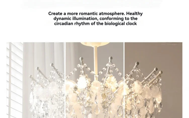 French Luxury LED Pendant Lights Blue White Natural Shell Crystal Chandelier Lamps for Romantic Living Dining Bedroom Home Decor