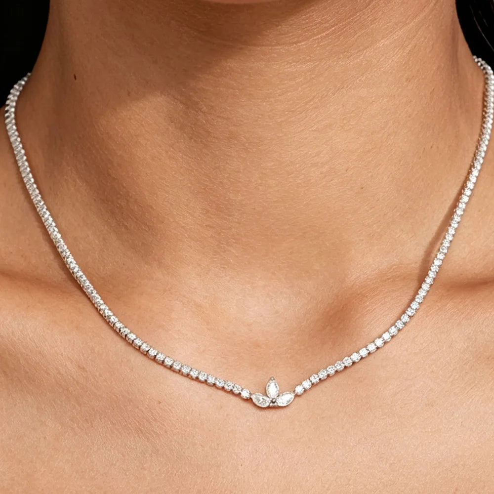 CEICI GRA Certified Full Moissanite Tennis Necklace for Women 925 Sterling Silver with Heart Diamond Pendant Adjustable Choker