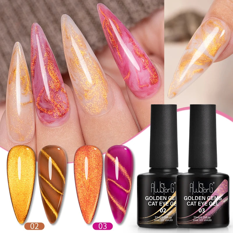 7.5ml Golden Light  Magnetic Gel Golden Gems Magnetic Gel Nail Polish Cat Nail Sparkling Glitter Semi Permanent Varnish
