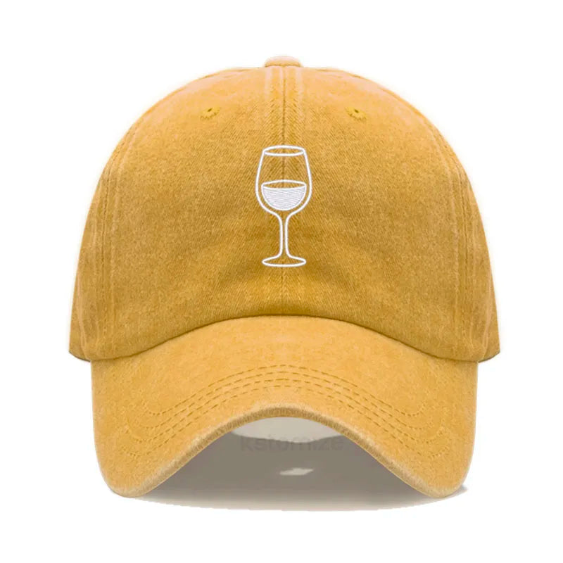 Wine Glass Embroidery Baseball Cap For Men Women Soft Cotton Adjustable Dad Hat Unisex Casual Sport Visor Golf Caps