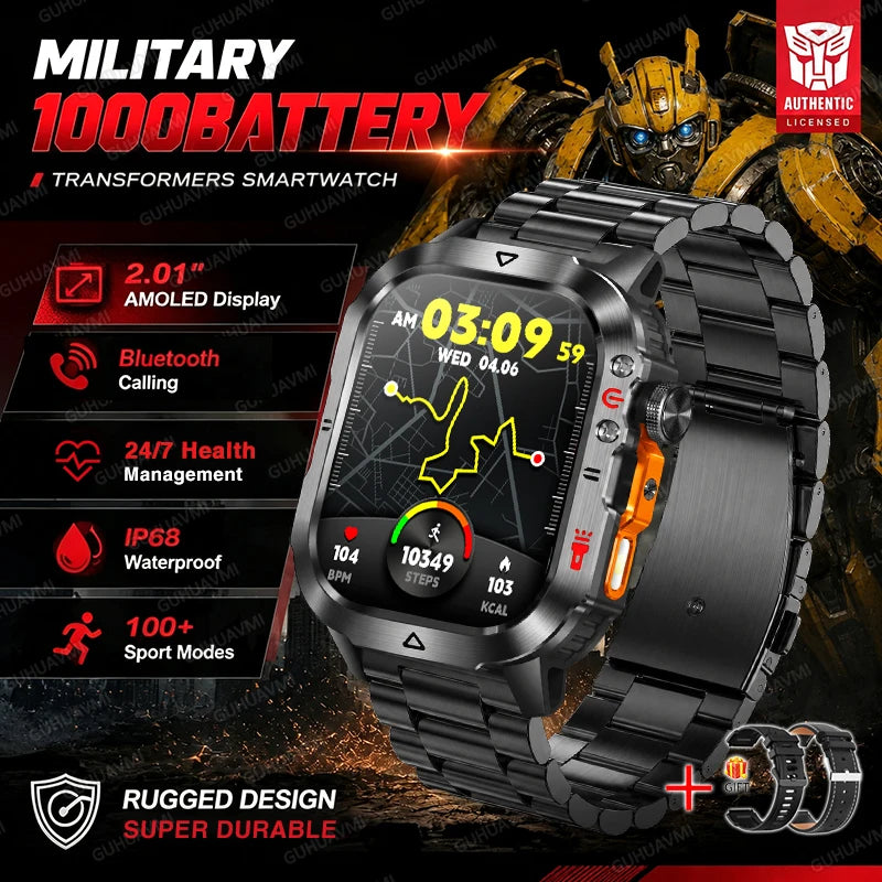 New Custom Co branded Men Transformers Smart Watch Outdoor 100mAh Battery GPS Flashlight BT Call Waterproof Sports Smartwatches