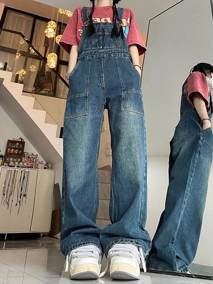 Design Jumpsuits Woman High Waisted Denim Overalls for Women in Spring and Autumn Loose Casual Wide Leg Pants