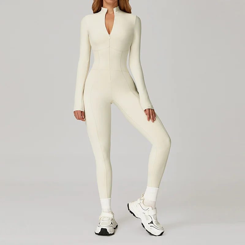 Winter Warm Fleece Sports Jumpsuits Fitness Suits Women's Sportswear Zipper Long Sleeves Tops One-Piece Dance Bodysuit Female