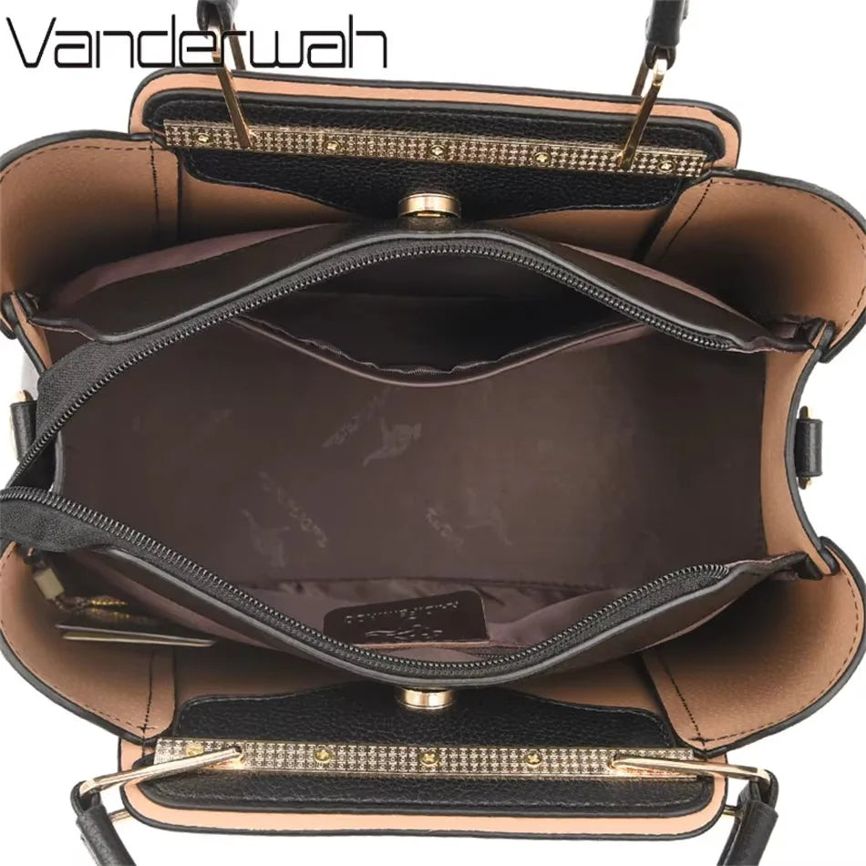 Genuine Soft Pu Leather Handbags for Women Vintage Shoulder Tote Bag Luxury Designer Ladies Large Capacity Purse Bags Sac A Main