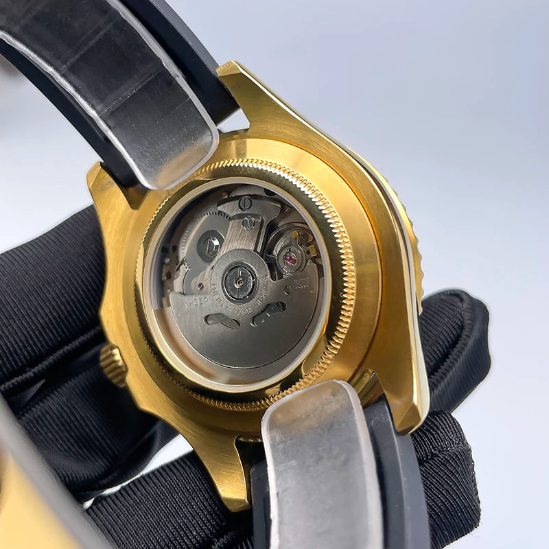 NH35 Automatic Watch Men 40MM Full Gold YM Ceramic Bezel Two-Way Rotating Sapphire Glass Luminous Luxury Rubber Strap for Man