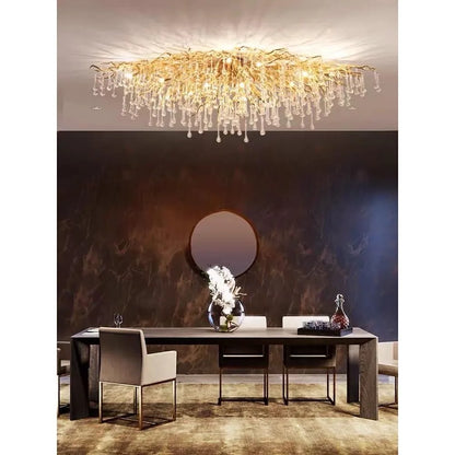 Rectangle Luxury Gold Crystal Chandelier For Dining Living Room Lobby Kitchen Table Modern Lurxy Gold Crystal Celling Chandelier