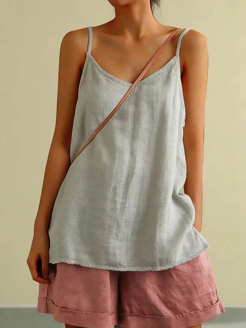 Women's Summer Thin Cotton Linen Style Camisole Fashion Sling Tops Harajuku T-shirt Women Clothing Casual Tank Top Streetwear