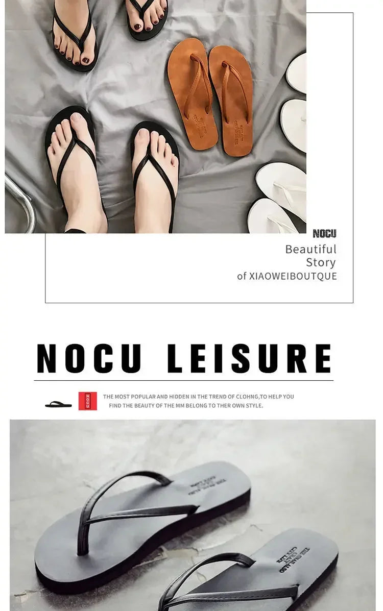 Men's anti slip flip flops, new couple's slippers for summer wear, durable leather, simple and fashionable beach shoes
