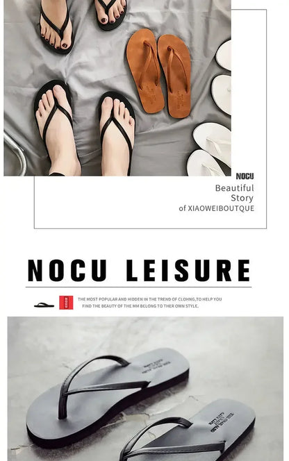Men's anti slip flip flops, new couple's slippers for summer wear, durable leather, simple and fashionable beach shoes