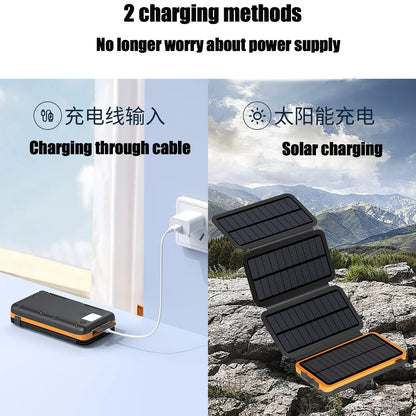 30000mAh Solar Power Bank Flip Panel Large Capacity IOS/Android USB Fast Charge Dual Charging Solar/Type-C Portable for Camping