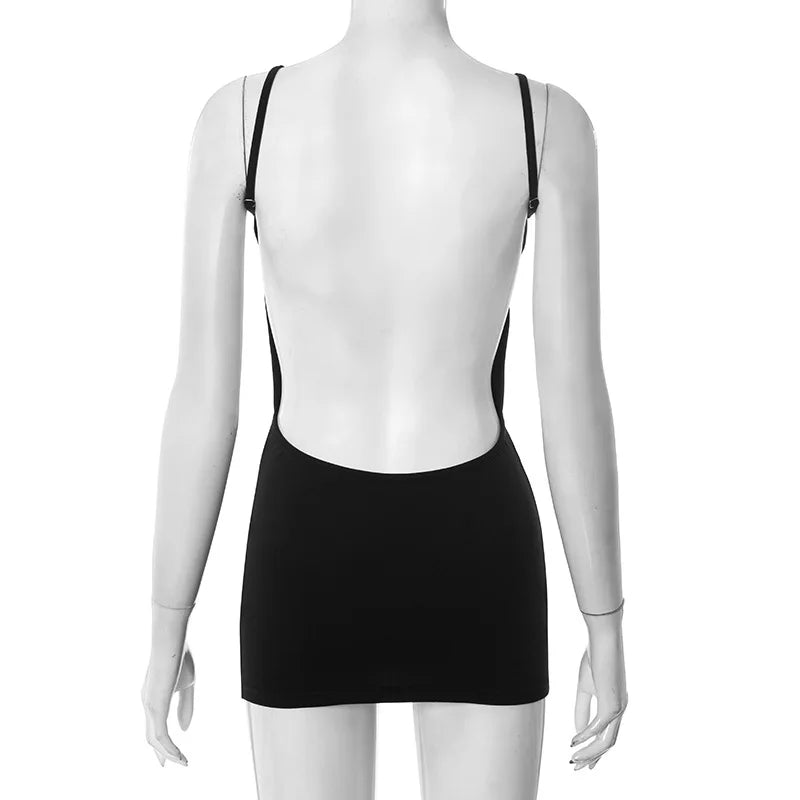 Backless Black Dress For Women Summer Clothing Y2k One Piece Sexi Night Dress Hot Club Outfits Spaghetti Strap Vestido Feminino