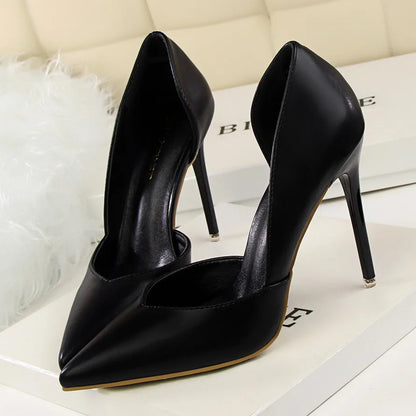 Summer Women 10.5cm High Heels Leather Pumps Female Escarpins Elegant Sweet Yellow Pink Stiletto Lady Wedding Heels Hollow Shoes