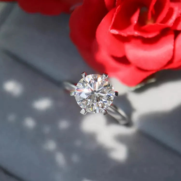 Classic 6 Prongs 5 Carat Round Moissanite Rings 925 Sterling Silver High Clarity D Color Diamond Woman 14K Gold Plated Jewelry