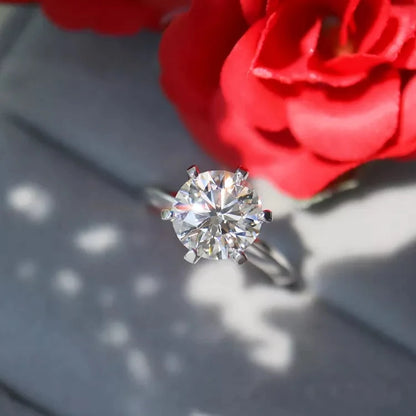 Classic 6 Prongs 5 Carat Round Moissanite Rings 925 Sterling Silver High Clarity D Color Diamond Woman 14K Gold Plated Jewelry
