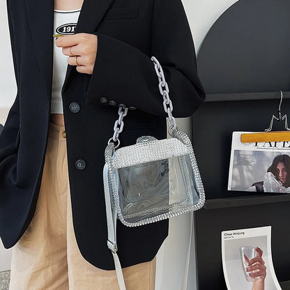 Clear Crossbody Bag for Women PVC Transparent Single Shoulder Chain Portable Messenger Bags Small Square Satchel Bag Girls Gift