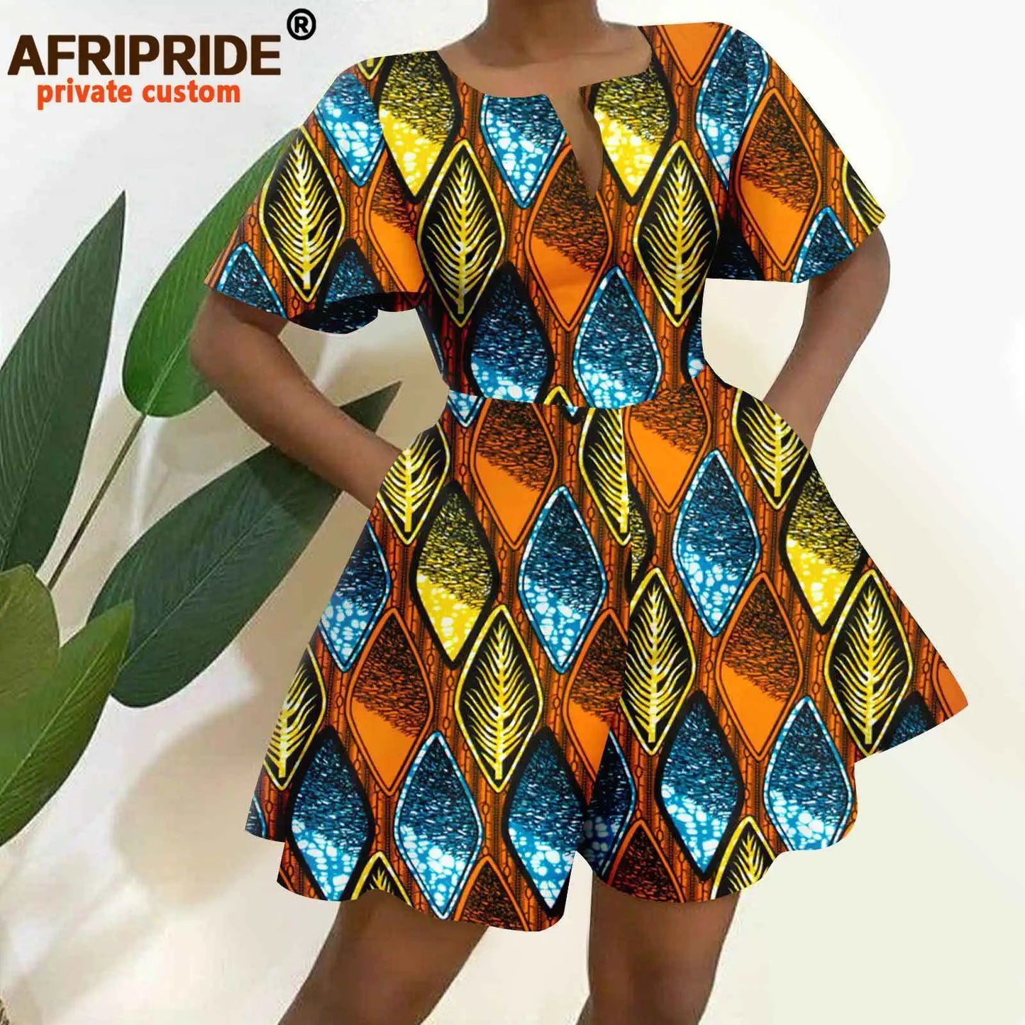 2026 African Clothes for Women Short Sleeve High Waist Print Jumpsuit Casual Cotton Summer Outfits Rompers Playsuits A2329001