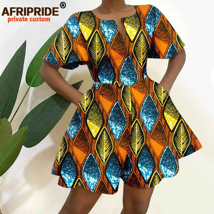 2026 African Clothes for Women Short Sleeve High Waist Print Jumpsuit Casual Cotton Summer Outfits Rompers Playsuits A2329001