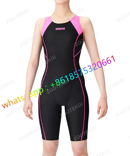 Female Versatile Training Swim Suit Knee Length Swimwear Bodysuit Sports Race Swimming Swimsuit Summer Open Water Bathing Suit