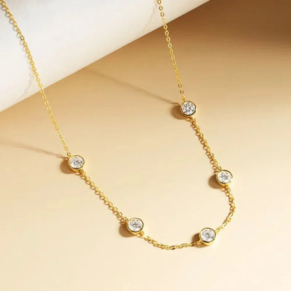 GRA Certified 5mm Moissanite Necklace for Women 925 Sterling Silver Clavicle Chain Round Bezel Set Diamond Choker Party Jewelry